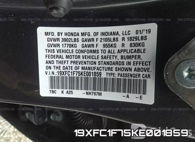 19XFC1F75KE001859 фото 8