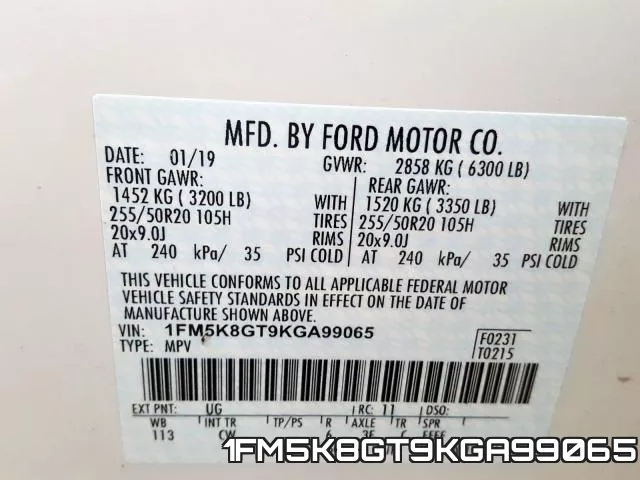 1FM5K8GT9KGA99065 фото 2