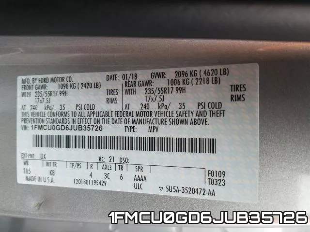 1FMCU0GD6JUB35726 фото 2