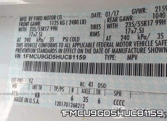 1FMCU9GD5HUC81159 фото 8