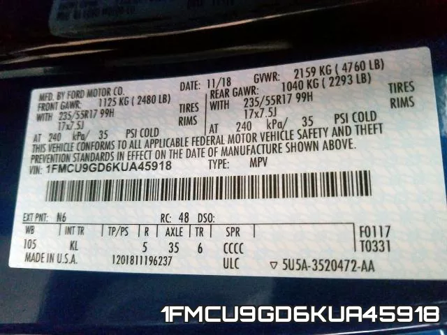 1FMCU9GD6KUA45918 фото 2