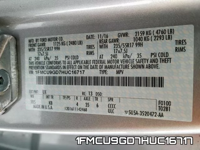 1FMCU9GD7HUC16717 фото 2