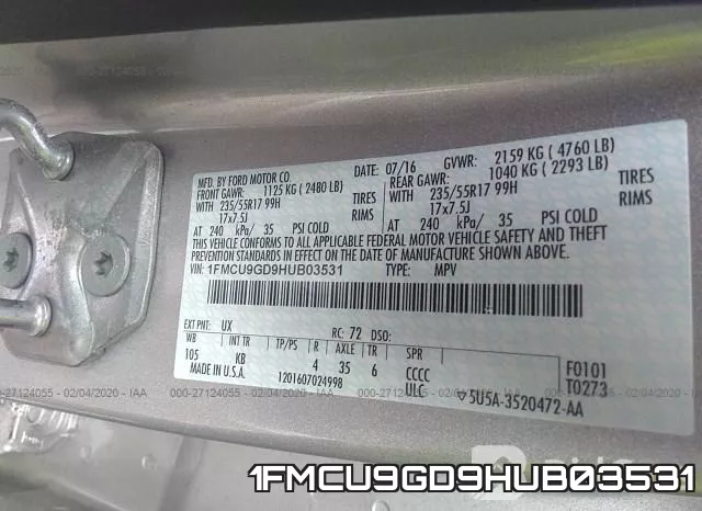 1FMCU9GD9HUB03531 фото 6