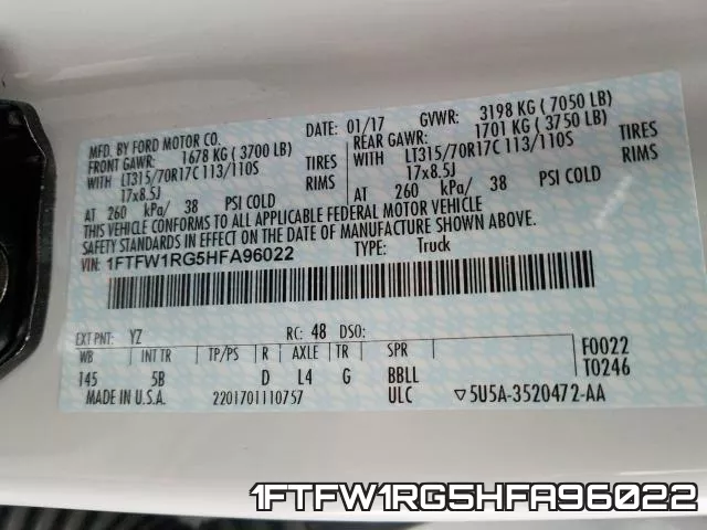 1FTFW1RG5HFA96022 фото 2