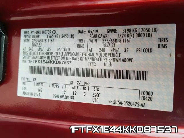 1FTFX1E44KKD87537 фото 2