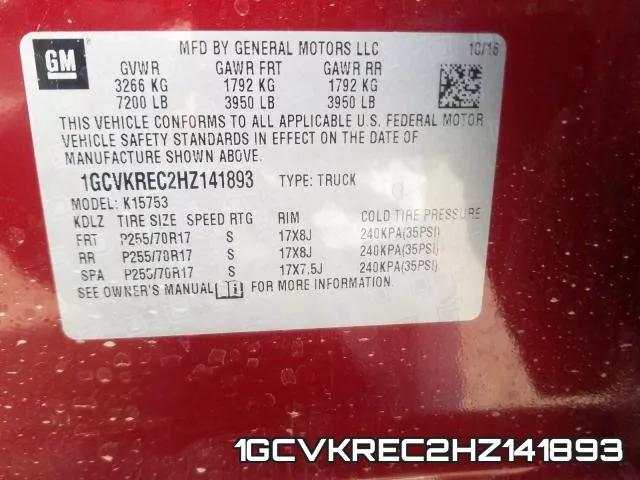 1GCVKREC2HZ141893 фото 2