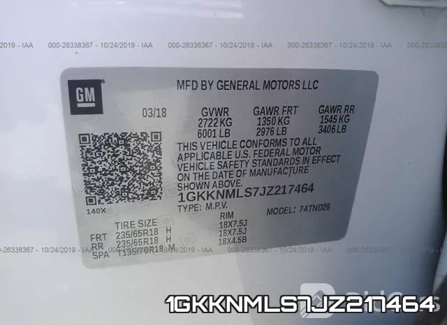 1GKKNMLS7JZ217464 фото 8