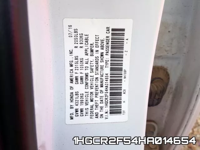 1HGCR2F54HA014654 фото 2