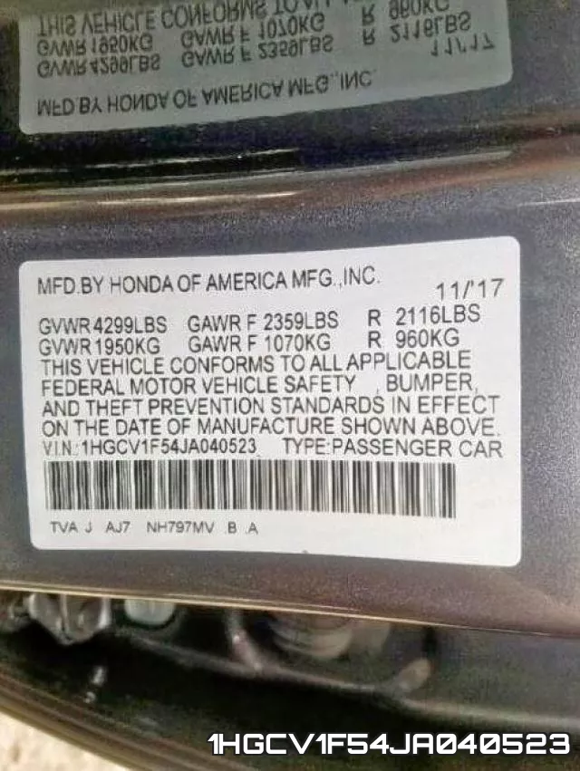 1HGCV1F54JA040523 фото 2