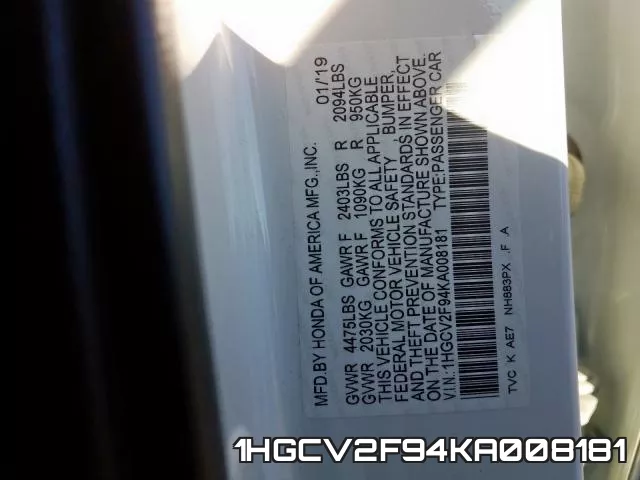 1HGCV2F94KA008181 фото 2