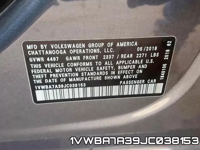 1VWBA7A39JC038153 фото 2