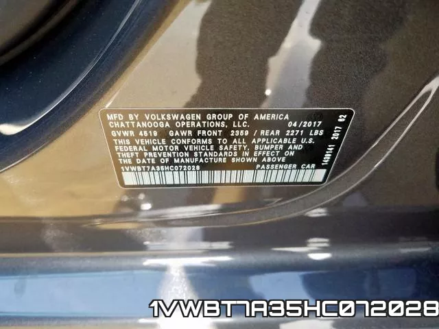 1VWBT7A35HC072028 фото 2