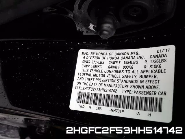 2HGFC2F53HH514742 фото 2