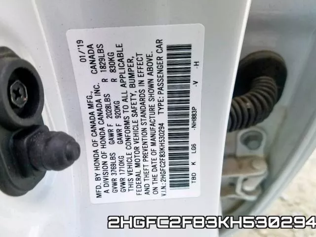 2HGFC2F83KH530294 фото 2