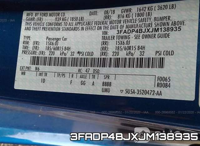 3FADP4BJXJM138935 фото 9