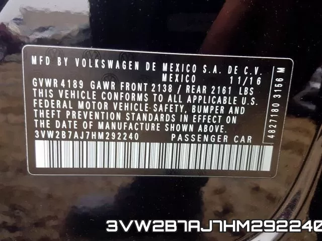 3VW2B7AJ7HM292240 фото 2