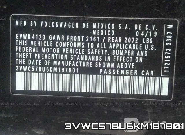 3VWC57BU6KM187801 фото 8