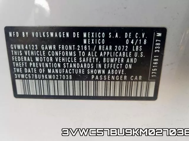 3VWC57BU9KM027038 фото 2