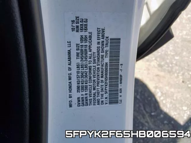 5FPYK2F65HB006594 фото 2