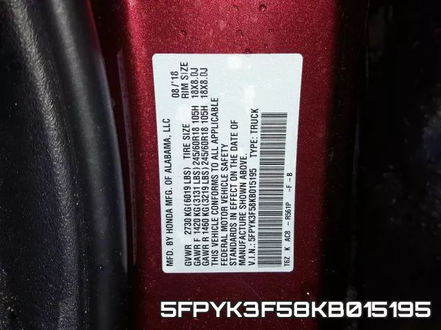 5FPYK3F58KB015195 фото 2