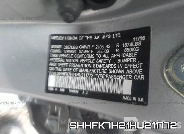 SHHFK7H21HU211772 фото 8