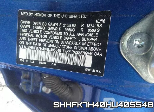 SHHFK7H40HU405548 фото 7