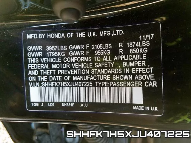 SHHFK7H5XJU407225 фото 2