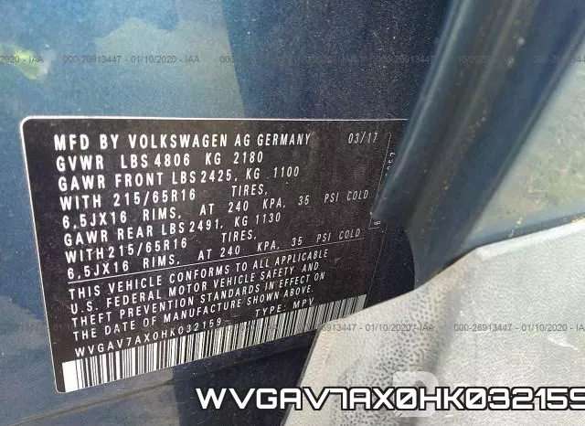 WVGAV7AX0HK032159 фото 9