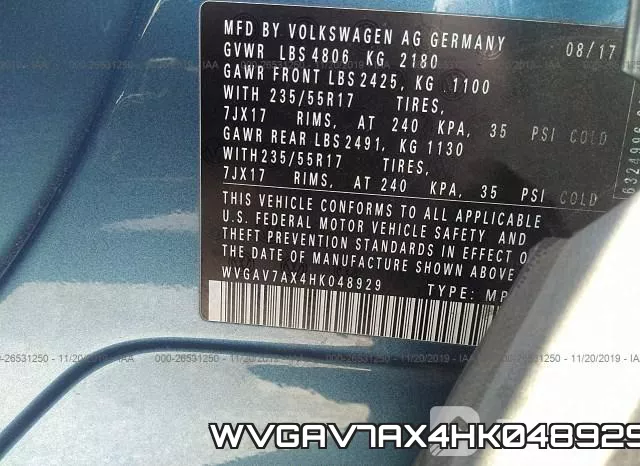 WVGAV7AX4HK048929 фото 6