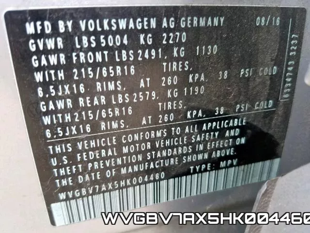 WVGBV7AX5HK004460 фото 2