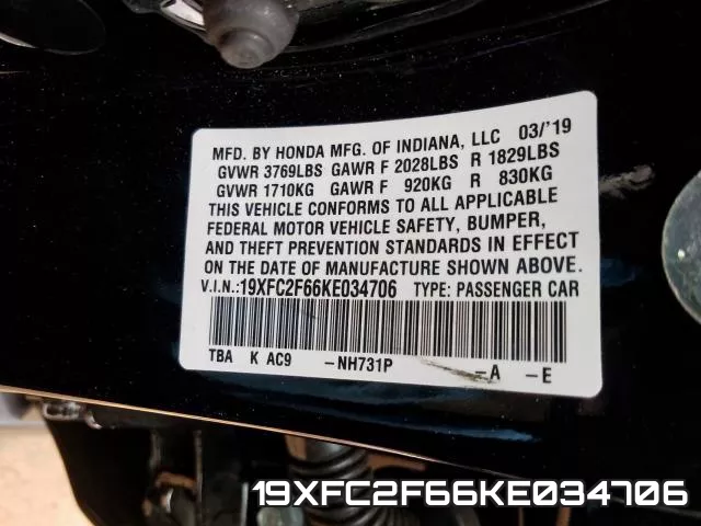 19XFC2F66KE034706 фото 2