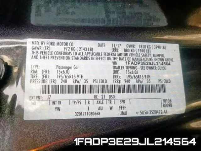 1FADP3E29JL214564 фото 2