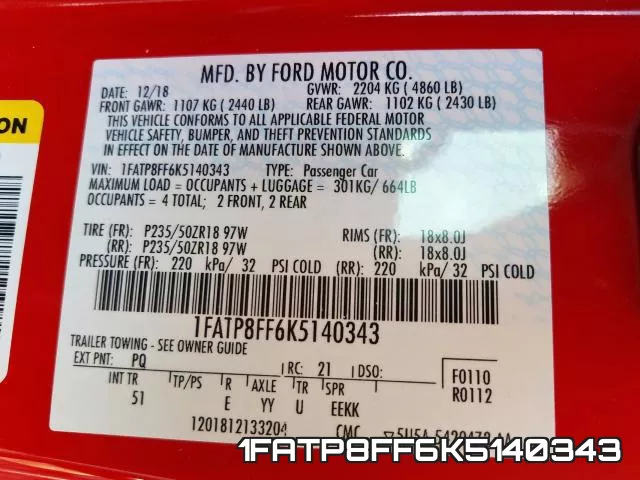 1FATP8FF6K5140343 фото 2