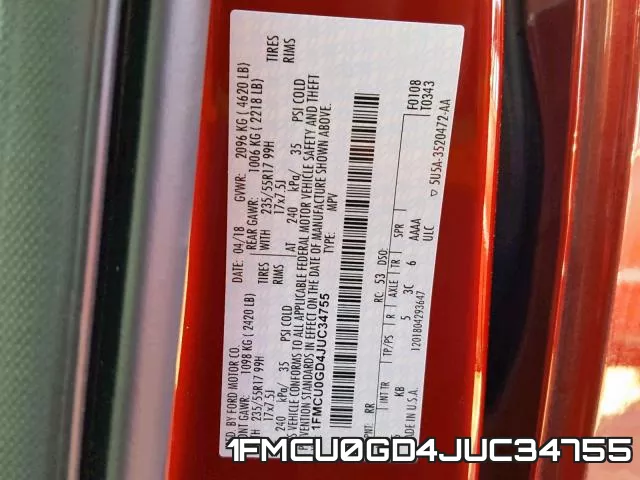 1FMCU0GD4JUC34755 фото 2