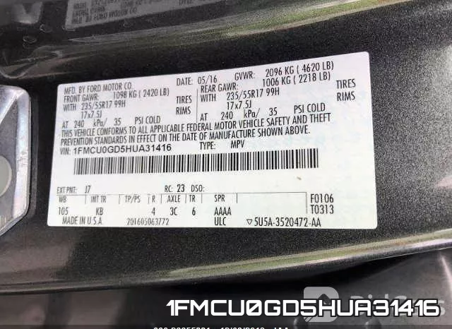 1FMCU0GD5HUA31416 фото 6