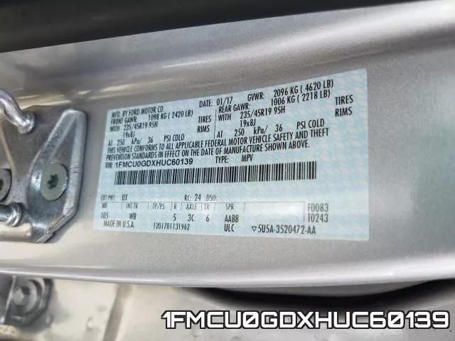 1FMCU0GDXHUC60139 фото 2