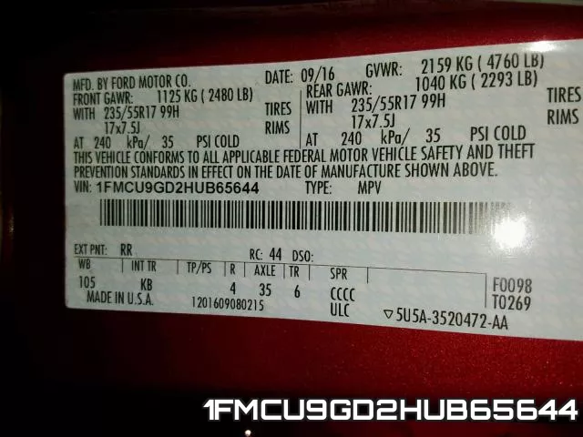 1FMCU9GD2HUB65644 фото 2