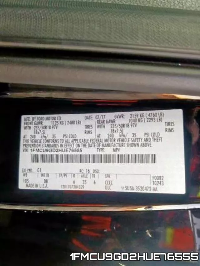 1FMCU9GD2HUE76555 фото 2