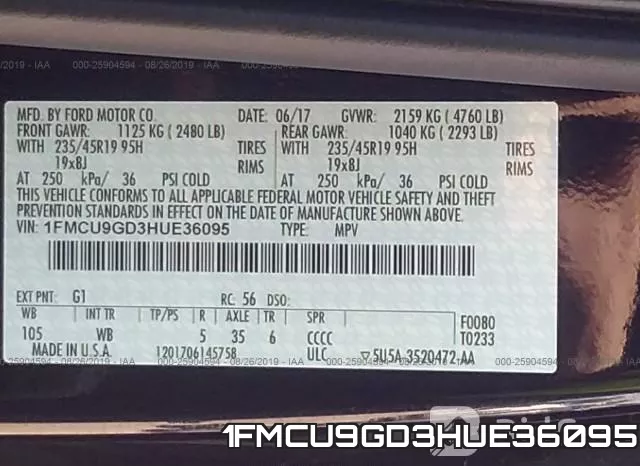 1FMCU9GD3HUE36095 фото 8