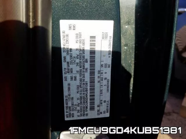 1FMCU9GD4KUB51381 фото 2