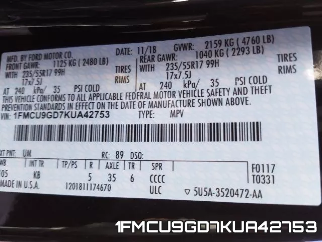 1FMCU9GD7KUA42753 фото 2