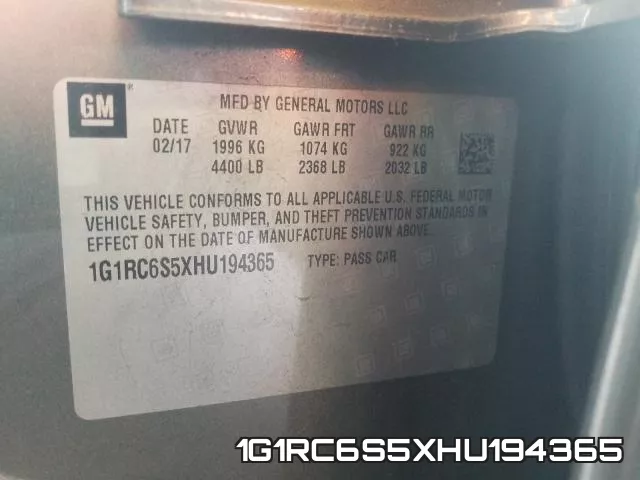 1G1RC6S5XHU194365 фото 2