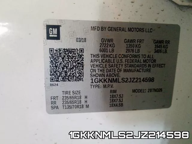 1GKKNMLS2JZ214598 фото 2