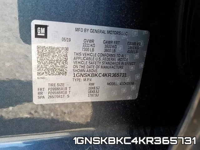 1GNSKBKC4KR365731 фото 2