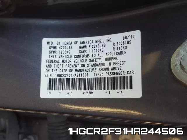 1HGCR2F31HA244506 фото 2