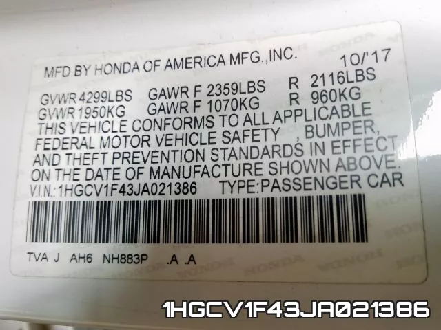 1HGCV1F43JA021386 фото 2