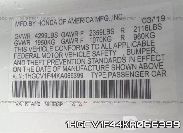 1HGCV1F44KA066399 фото 9