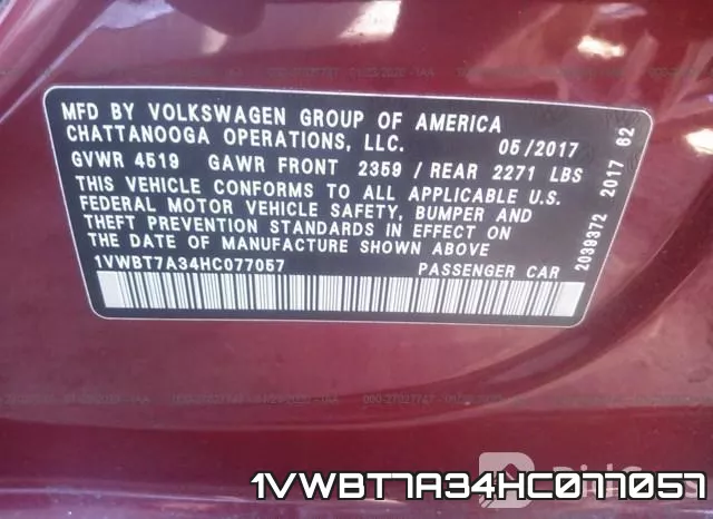 1VWBT7A34HC077057 фото 8