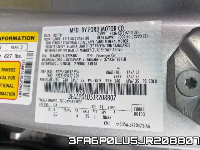 3FA6P0LU5JR208807 фото 2