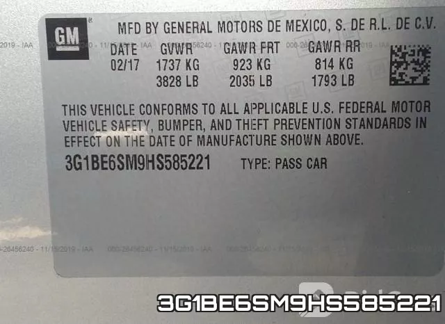 3G1BE6SM9HS585221 фото 4